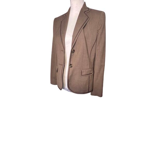 Anne Klein size 8P Wool Blend Micro Chevron Pocket 2 Button Lined Padded Blazer - Picture 4 of 12